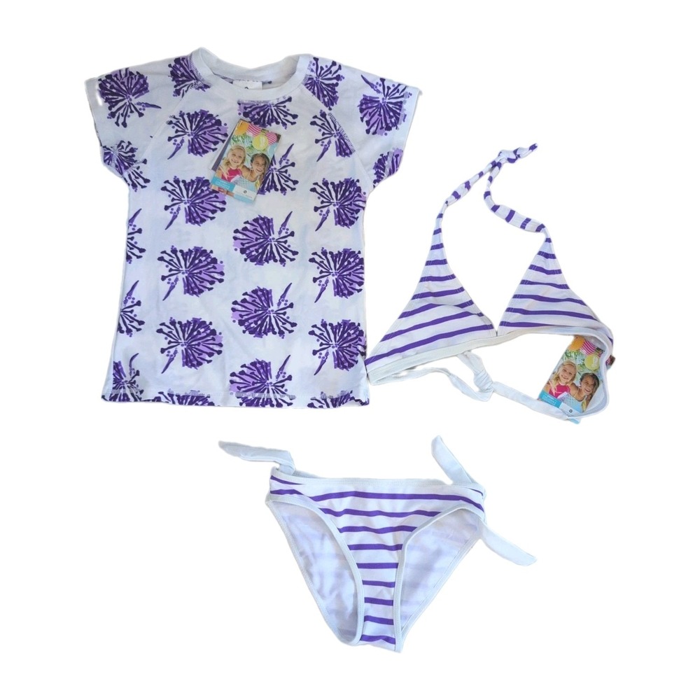 Snapper Rock Girl 3 Piece Bikini Set Purple Hydrangea Size 10 - New